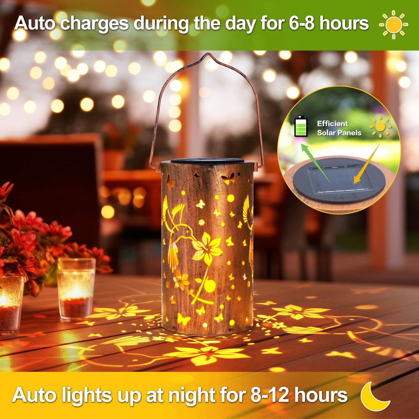 Hummingbird Solar Lantern Outdoor Hanging, Metal Bird Decor Waterproof LED Decorative Light for Garden Patio Yard Lawn Backyard Front Porch, Christmas Thanksgiving Birthday Gifts for Women Mom Grandma