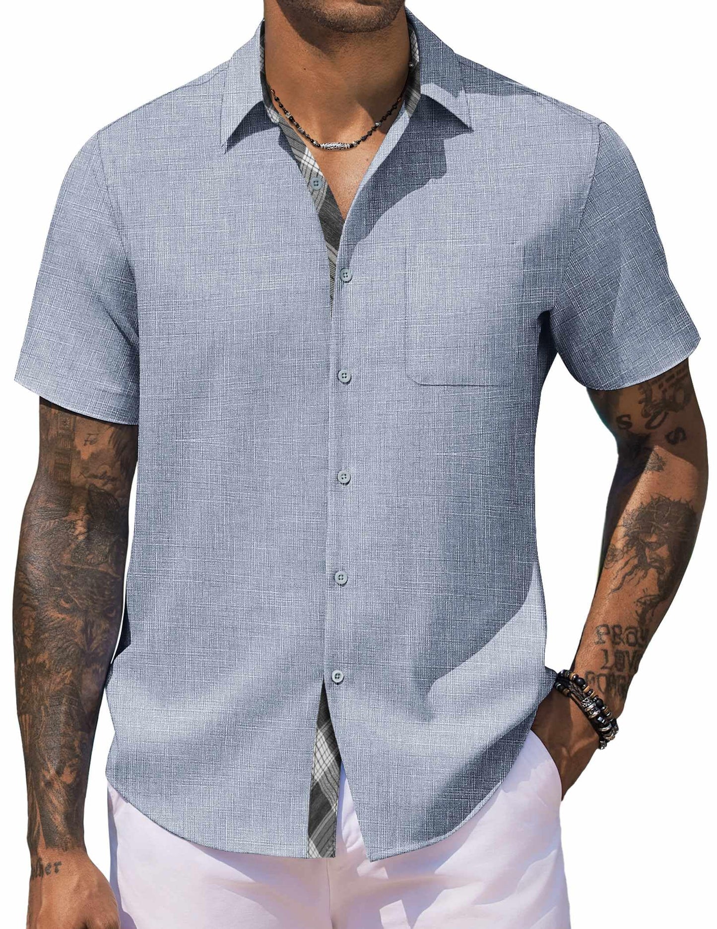 COOFANDY Men's Button Down Shirts Short Sleeve Casual Shirts for Men Summer Beach Wedding Shirt with Pocket