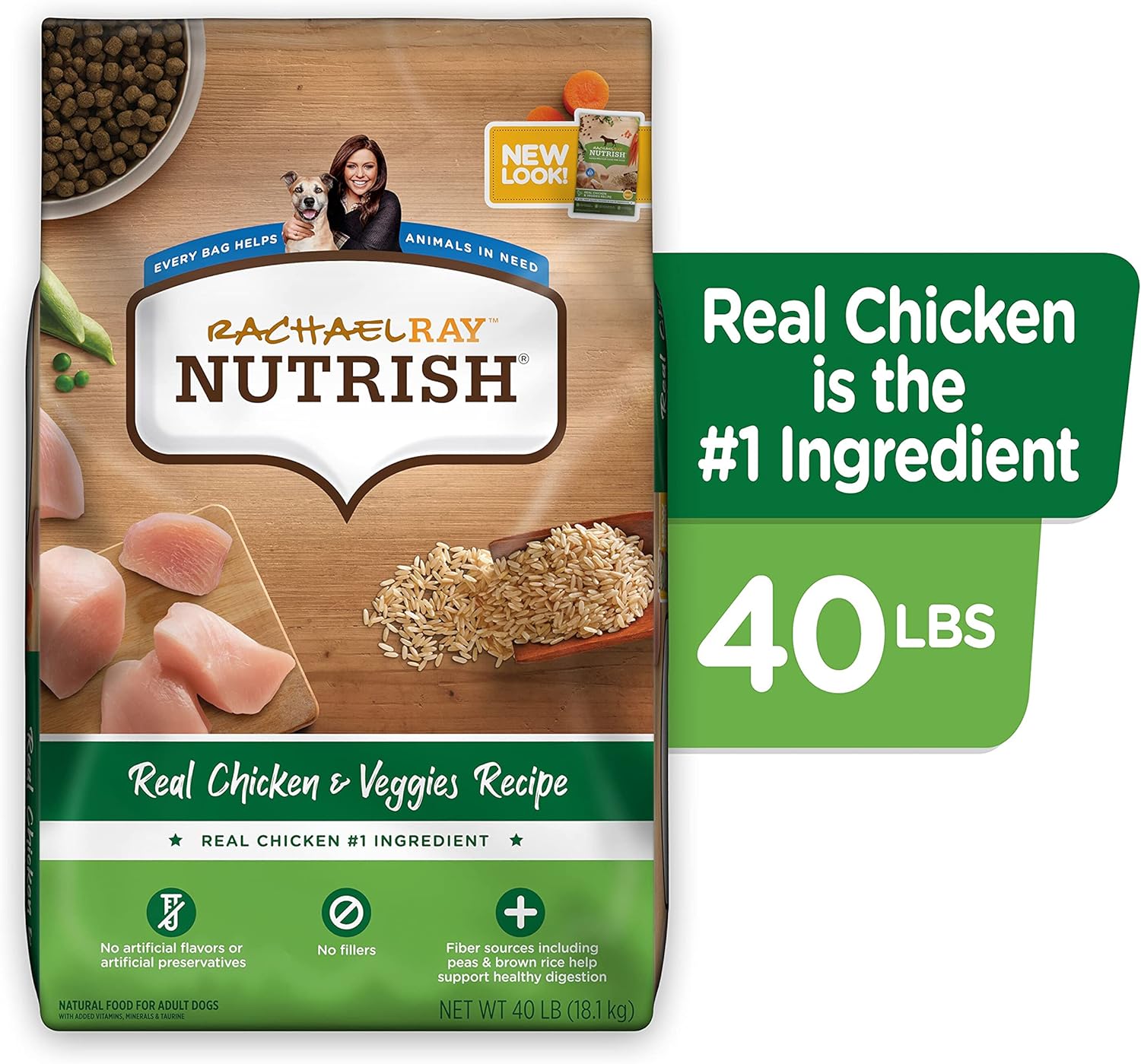 Rachael Ray Nutrish Premium Natural Dry Dog Food, Real Chicken & Veggies Recipe, 40 Pounds (Packaging May Vary)