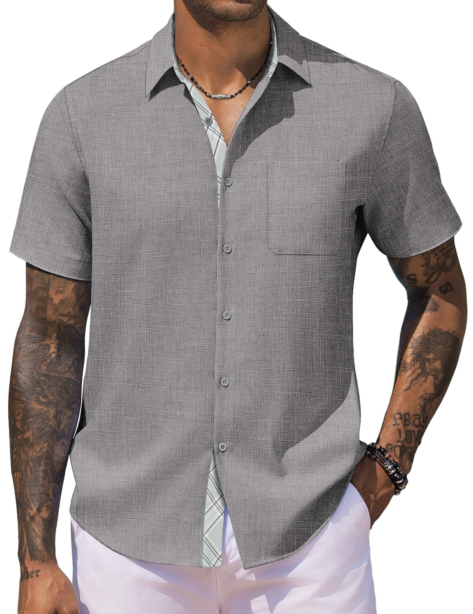 COOFANDY Men's Button Down Shirts Short Sleeve Casual Shirts for Men Summer Beach Wedding Shirt with Pocket