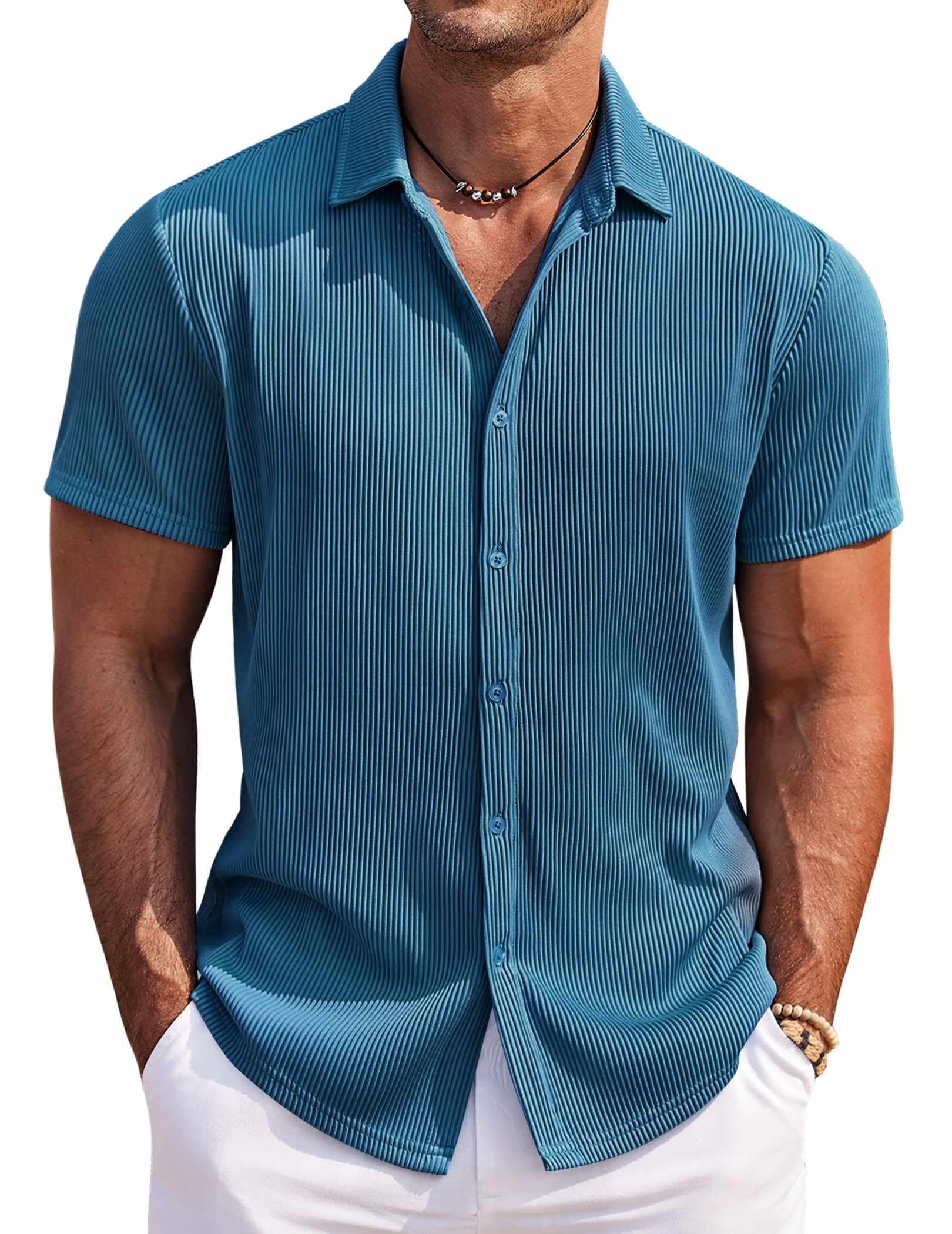 COOFANDY Men's Casual Shirts Short Sleeve Button Down Shirt for Men Wedding Beach Fashion Shirt