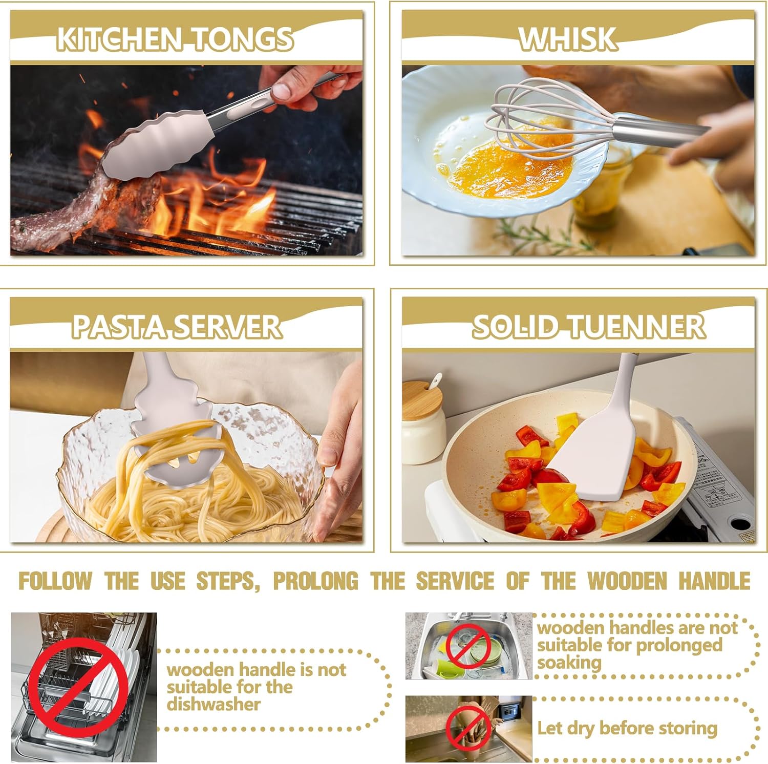 Umite Chef Silicone Kitchen Utensil Set, 34PCS Heat Resistant Kitchen Gadgets and Tools With Grater, Wood Handles for Nonstick Cookware