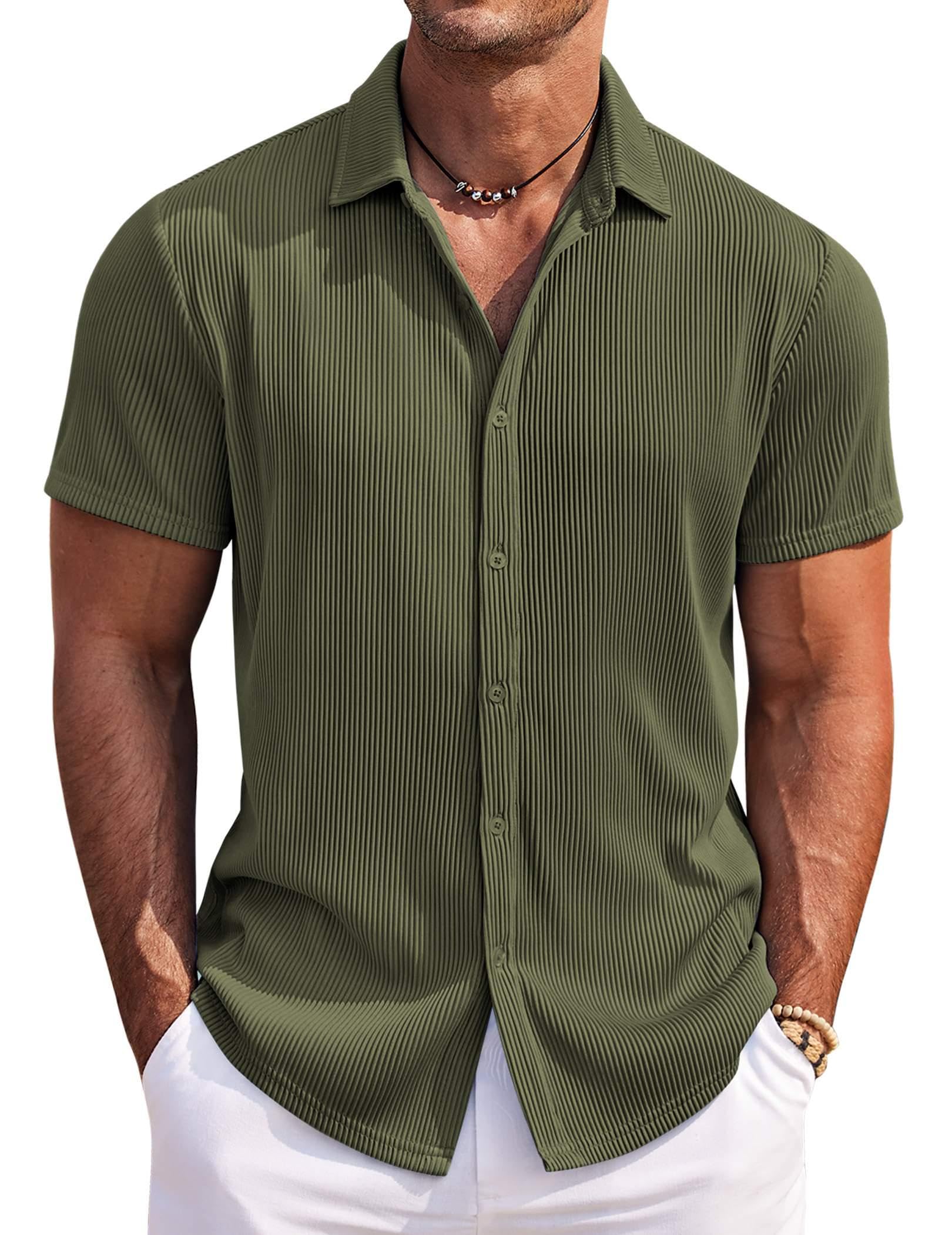 COOFANDY Men's Casual Shirts Short Sleeve Button Down Shirt for Men Wedding Beach Fashion Shirt