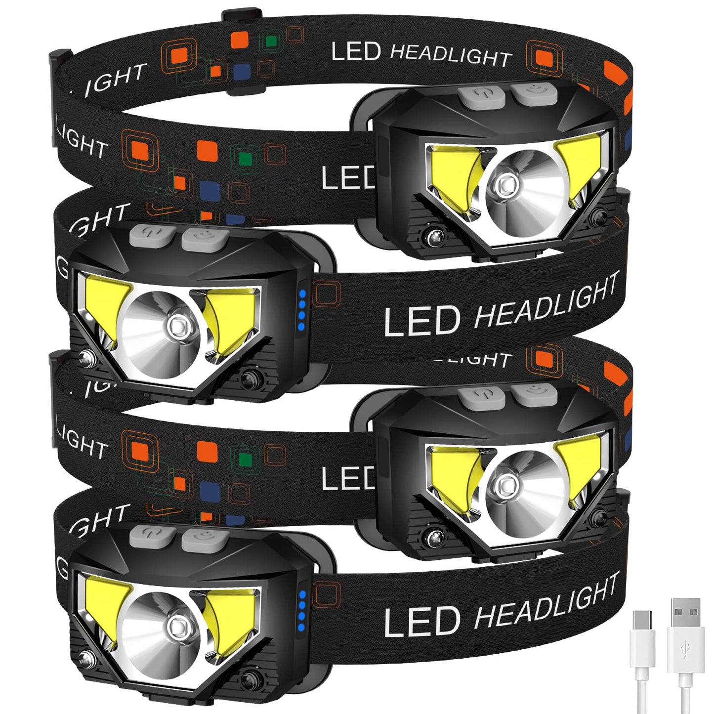 LHKNL Headlamp Flashlight, 1200 Lumen Ultra-Light Bright LED Rechargeable Headlight with White Red Light,2-Pack Waterproof Motion Sensor Head Lamp,8 Mode for Outdoor Camping Running Hiking Fishing