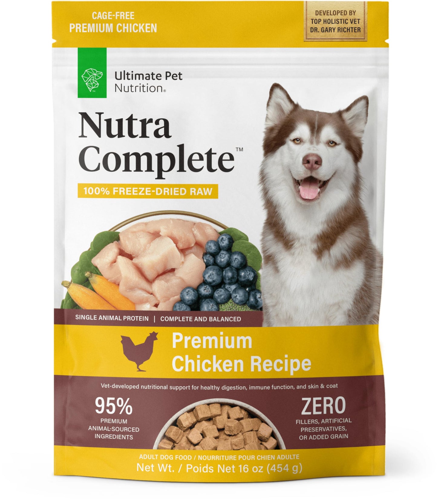 ULTIMATE PET NUTRITION Nutra Complete, 100% Freeze Dried Veterinarian Formulated Raw Dog Food with Antioxidants Prebiotics and Amino Acids (1 Pound, Beef)