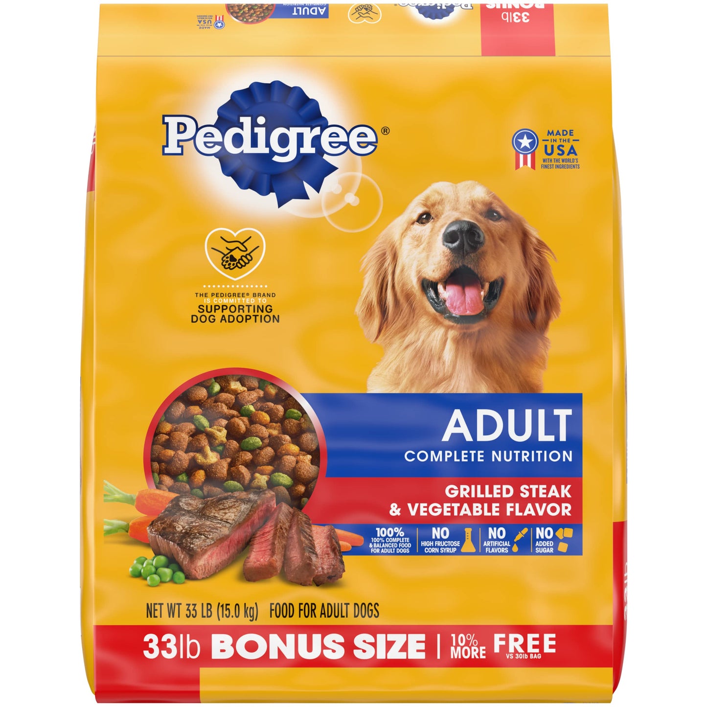 Pedigree Complete Nutrition Adult Dry Dog Food, Grilled Steak & Vegetable Flavor, 18 lb. Bag