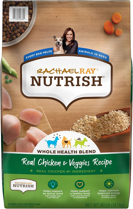 Rachael Ray Nutrish Premium Natural Dry Dog Food, Real Chicken & Veggies Recipe, 40 Pounds (Packaging May Vary)